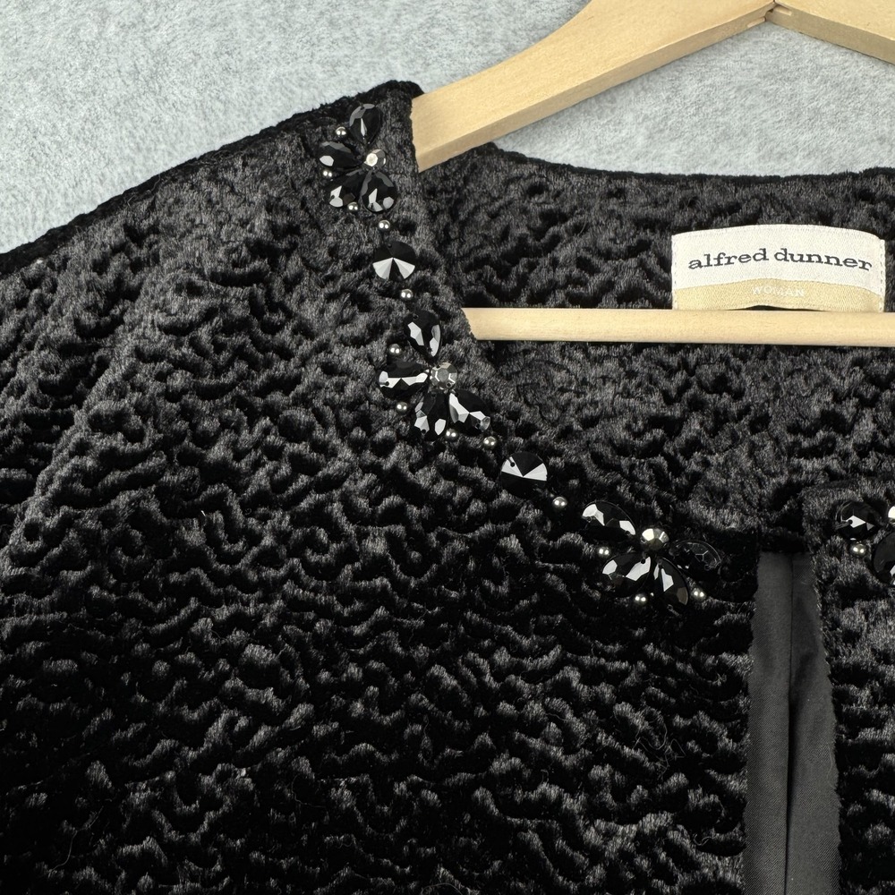 Alfred Dunner Jacket Womens 24W Black Faux Fur Velvet Textured Beaded Open Front - Picture 5 of 7